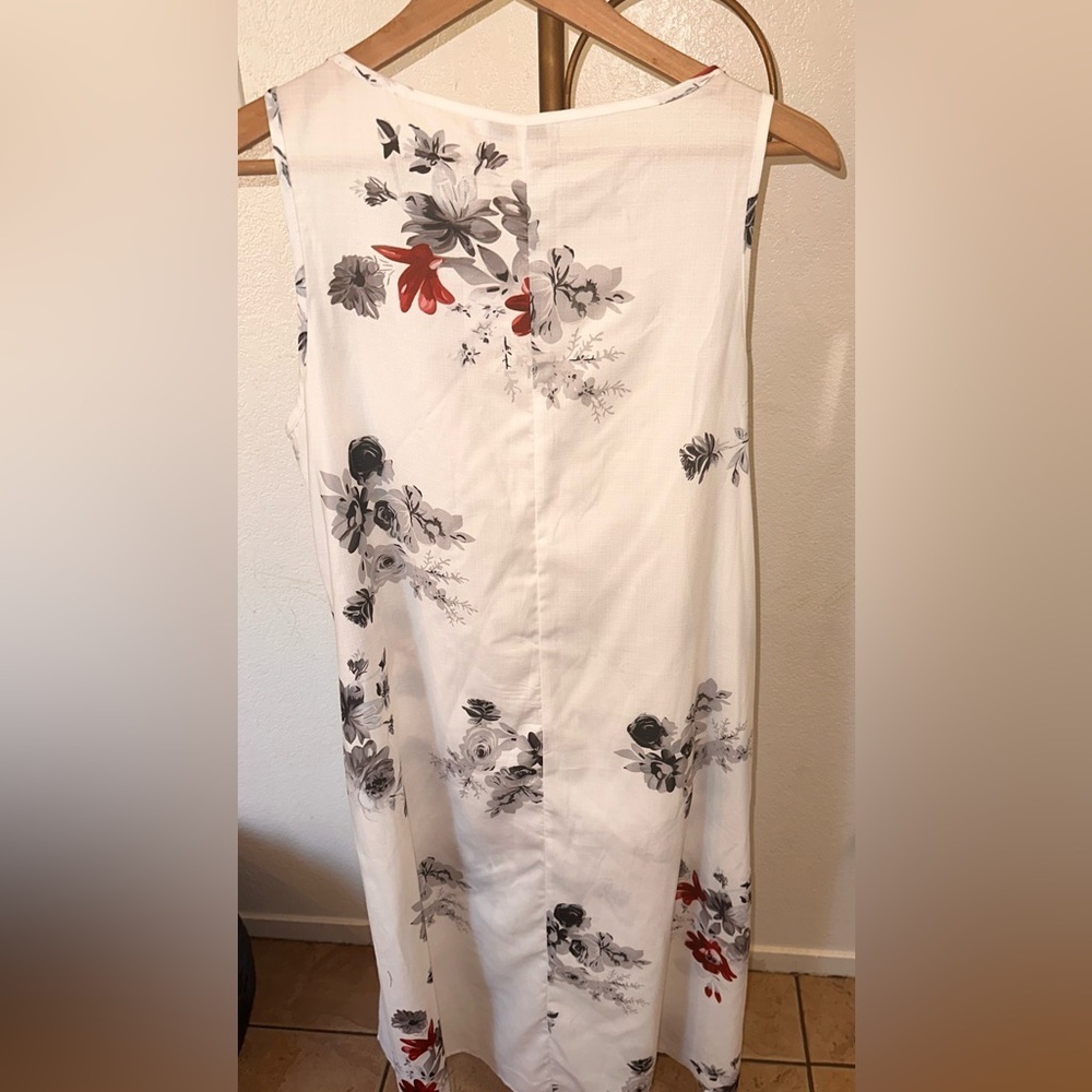 Floral A LINE Crew Neck MIDI DRESS with Pockets Women Size Small White NWOT - Picture 5 of 7